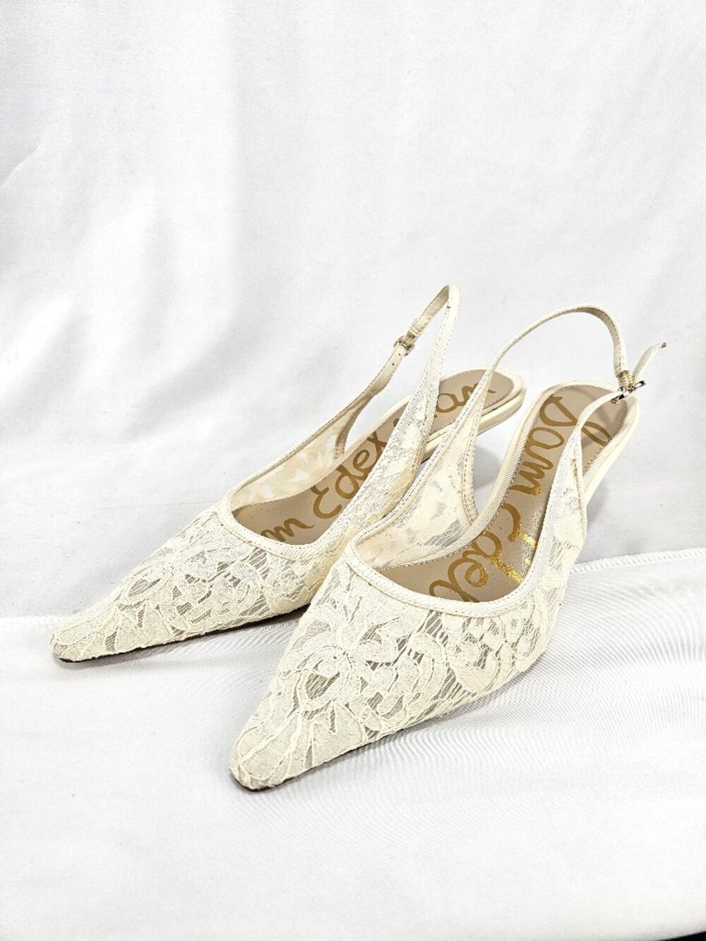 Sam Edelman Bianka Slingback Pumps  in ivory lace.